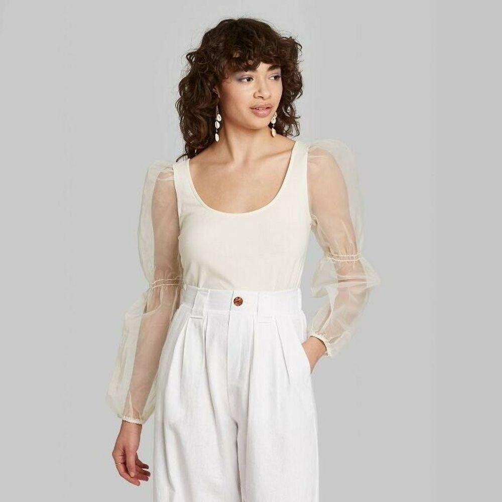 Wild Fable XS Sheer Balloon Long Sleeve Scoop Neck
